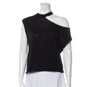 RtA Asymmetrical Short Sleeve Top, Black, Size Small